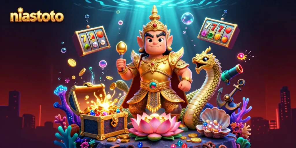 Experience the niastoto thrill with golden treasures and vibrant symbols in this captivating 3D illustration.