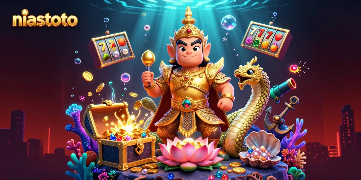Experience the niastoto thrill with golden treasures and vibrant symbols in this captivating 3D illustration.