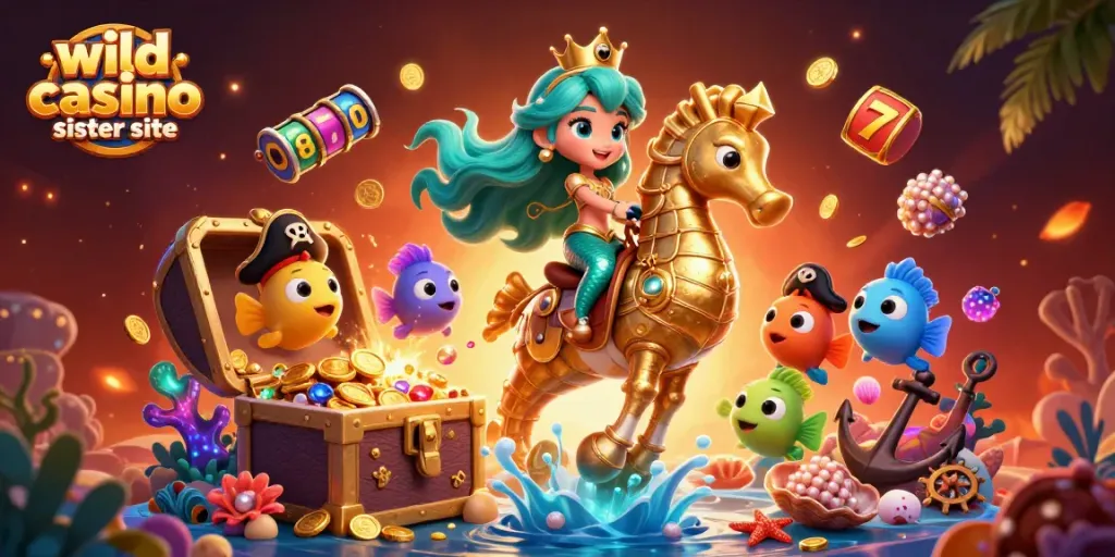 Experience thrilling gameplay at wild casino sister site with vibrant cartoon characters and treasures.